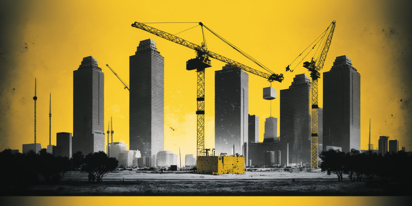 image of houston skyline with construction infront
